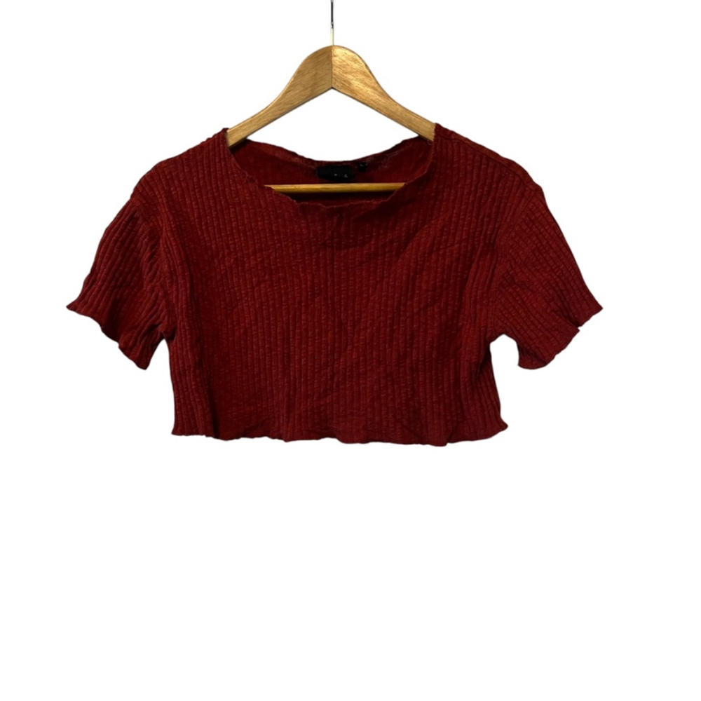 Cropped Ribbed Short Sleeve Stretch Casual Top S